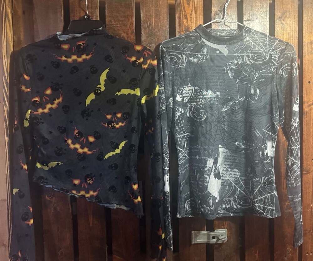 Halloween Print   Long Sleeve Mesh Top